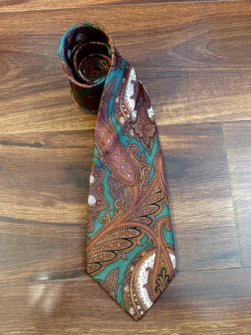 DIOR Monsieur Vintage Teal and Brown Paisley Silk Tie Made in USA